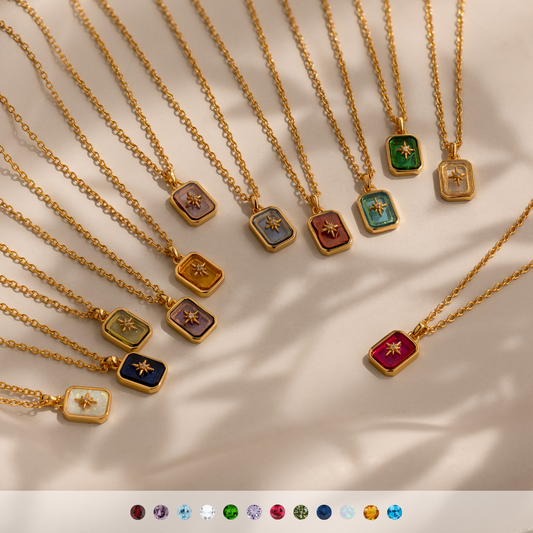 Delicate North Star Birthstone Necklace for Women