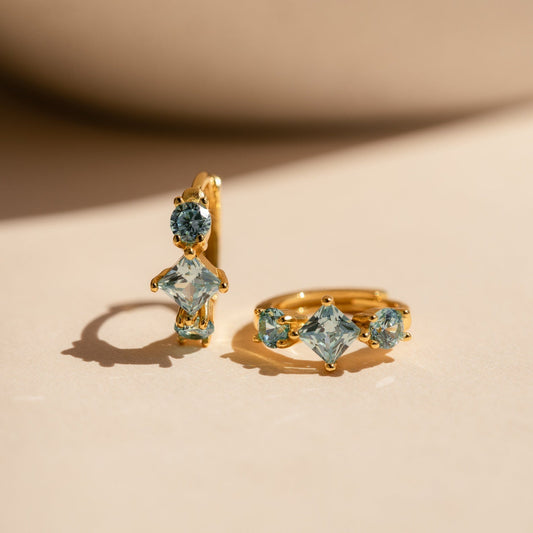Chic Aquamarine Diamond Huggies Jewelry Piece