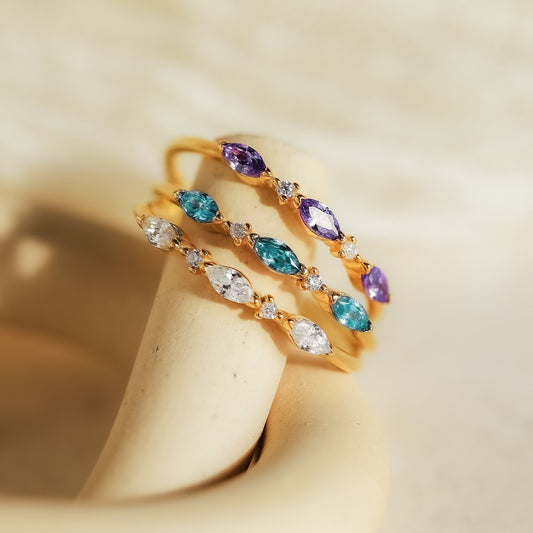 Chic Triple Marquise Birthstone Ring Jewelry Piece