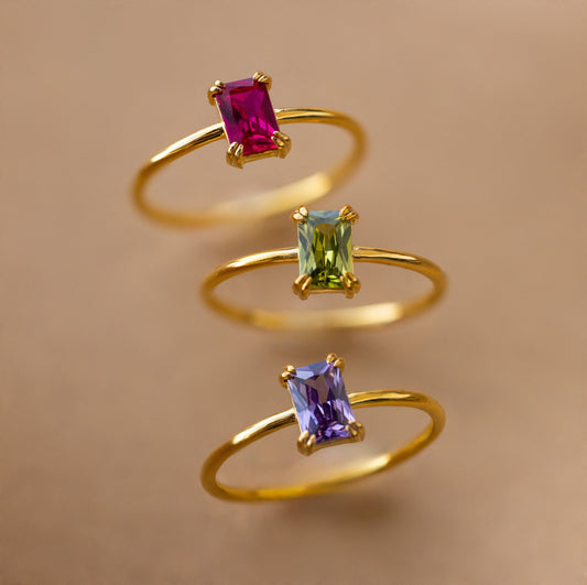 Chic Emerald Cut Birthstone Ring Jewelry Piece